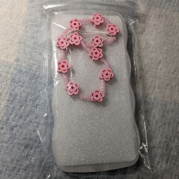 iPhone 14 Pro Max Clear, Cellphone Case, Pink. Floral, beaded chain. NWT. - Picture 9 of 9